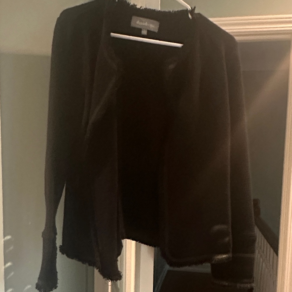 Daniel Rainn Black Open-Front Frayed Hem Jacket